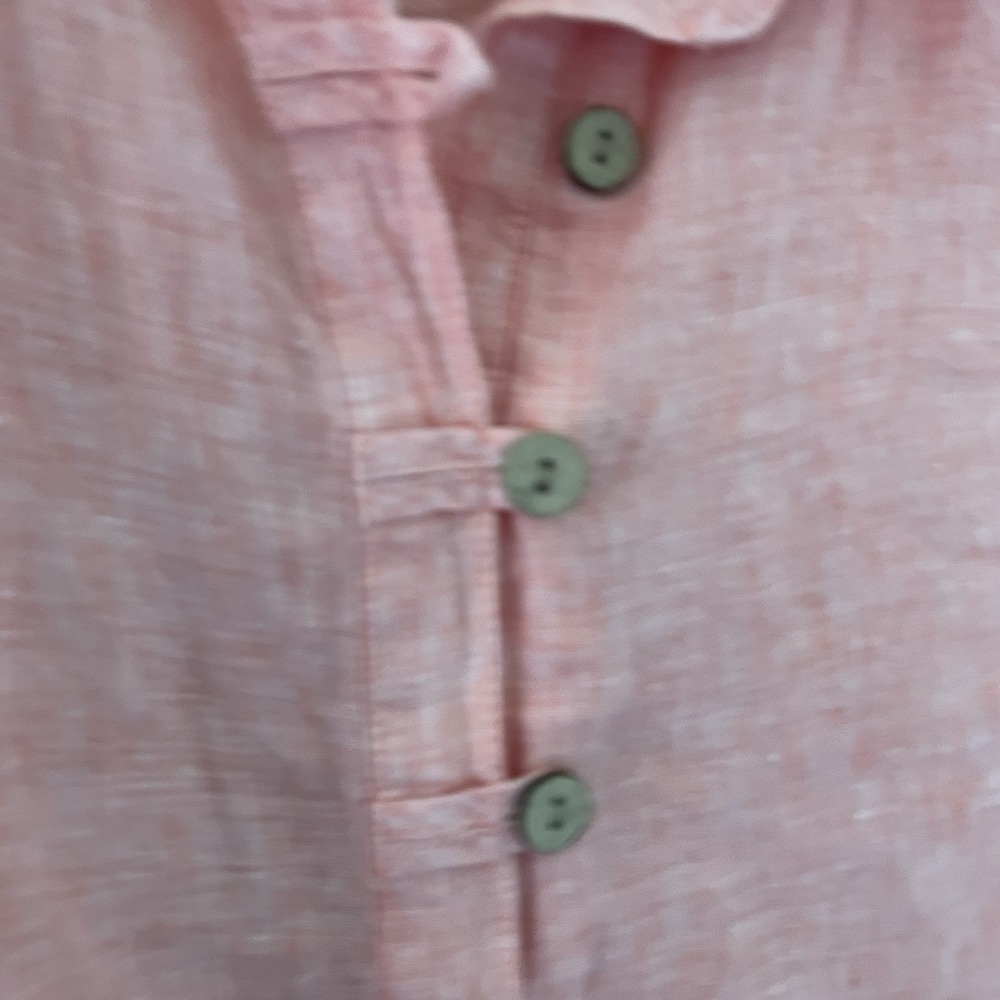 Sigrid Olsen Linen Tunic Women's L Collared Popover Top Button Roll Tab Peach - Picture 5 of 11